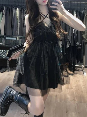 Luxe Collection Dresses Women Mesh Spaghetti Strap Hotsweet Ball Gown Princess Lace-up Stylish Korean Style Mini Ins Summer Backless Temperament