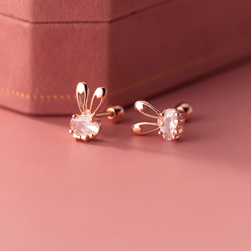 LUXE Real 925 Sterling Silver Zircon CZ Rabbit Stud Earrings For Women Party Trendy Fine Jewelry Minimalist Accessories