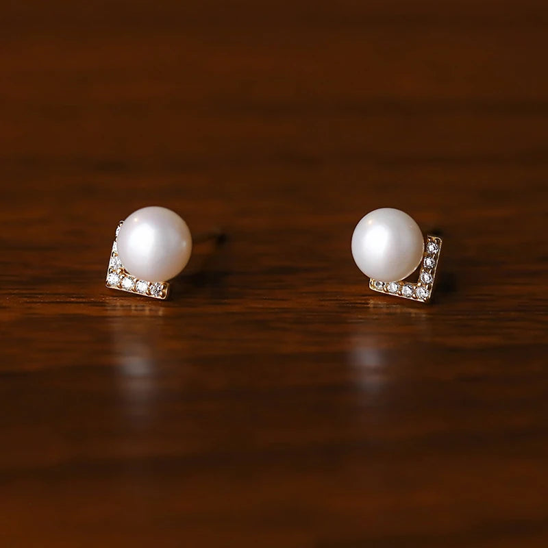 LUXE Real 925 Sterling Silver Zircon CZ Pearl Stud Earrings for Women Retro Romantic Luxury Minimalist Geometric Fine Jewelry