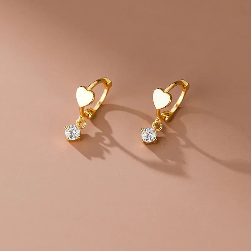 LUXE Real 925 Sterling Silver Zircon Pendant Heart 18K Gold Huggies Hoop Earrings For Women Classic Fine Jewelry Accessories