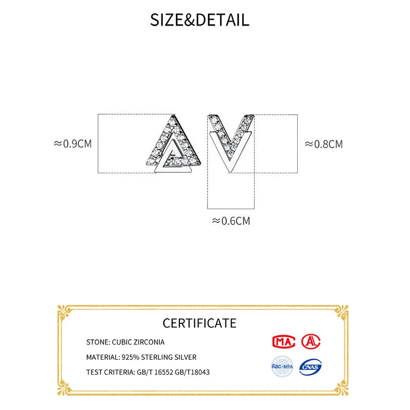 LUXE Real 925 Sterling Silver Zircon Letter Triangle Stud Earrings For Women Minimalist Fine Jewelry Accessories