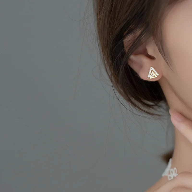 LUXE Real 925 Sterling Silver Zircon Letter Triangle Stud Earrings For Women Minimalist Fine Jewelry Accessories
