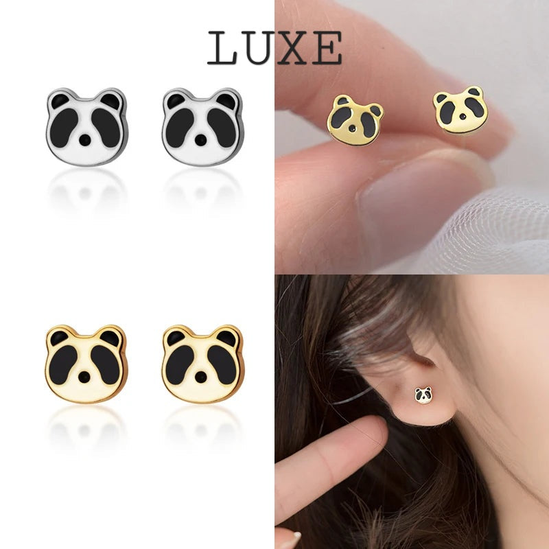 LUXE Real 925 Sterling Silver Animal Cute Panda 14k Gold Stud Earrings For Women Charm Fine Jewelry Minimalist Accessories