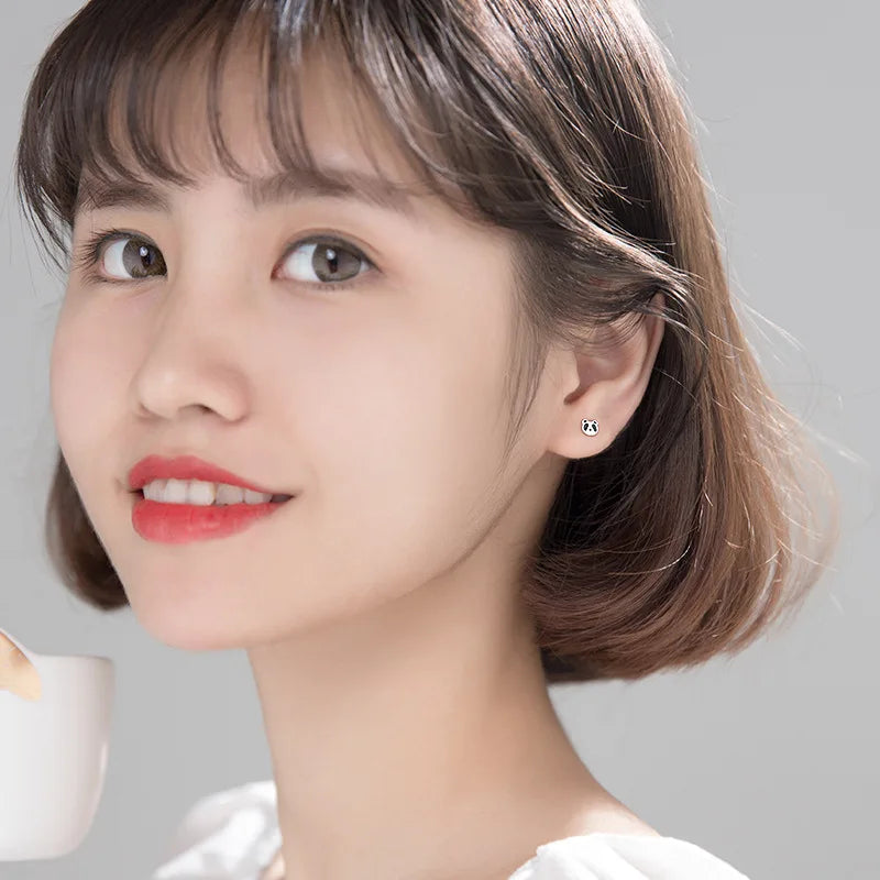 LUXE Real 925 Sterling Silver Animal Cute Panda 14k Gold Stud Earrings For Women Charm Fine Jewelry Minimalist Accessories