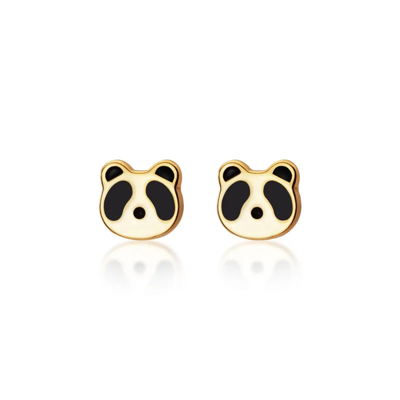 LUXE Real 925 Sterling Silver Animal Cute Panda 14k Gold Stud Earrings For Women Charm Fine Jewelry Minimalist Accessories