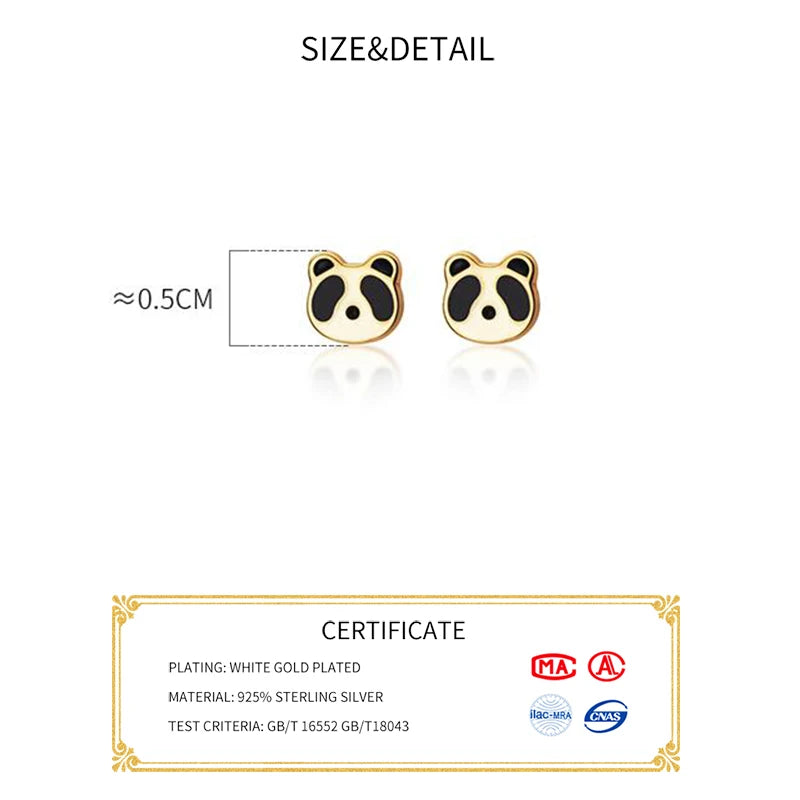 LUXE Real 925 Sterling Silver Animal Cute Panda 14k Gold Stud Earrings For Women Charm Fine Jewelry Minimalist Accessories