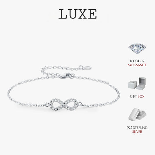 LUXE D Color Moissanite Lab Created Diamond Bracelet 925 Sterling Silver Romantic Exquisite Infinity Love For Women Jewelry