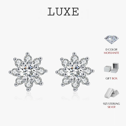 LUXE Sparkling VVS1 D Color Moissanite Stud Earrings 925 Sterling Silver Classic Flowers Earrings For Women Fine Jewelry Gift