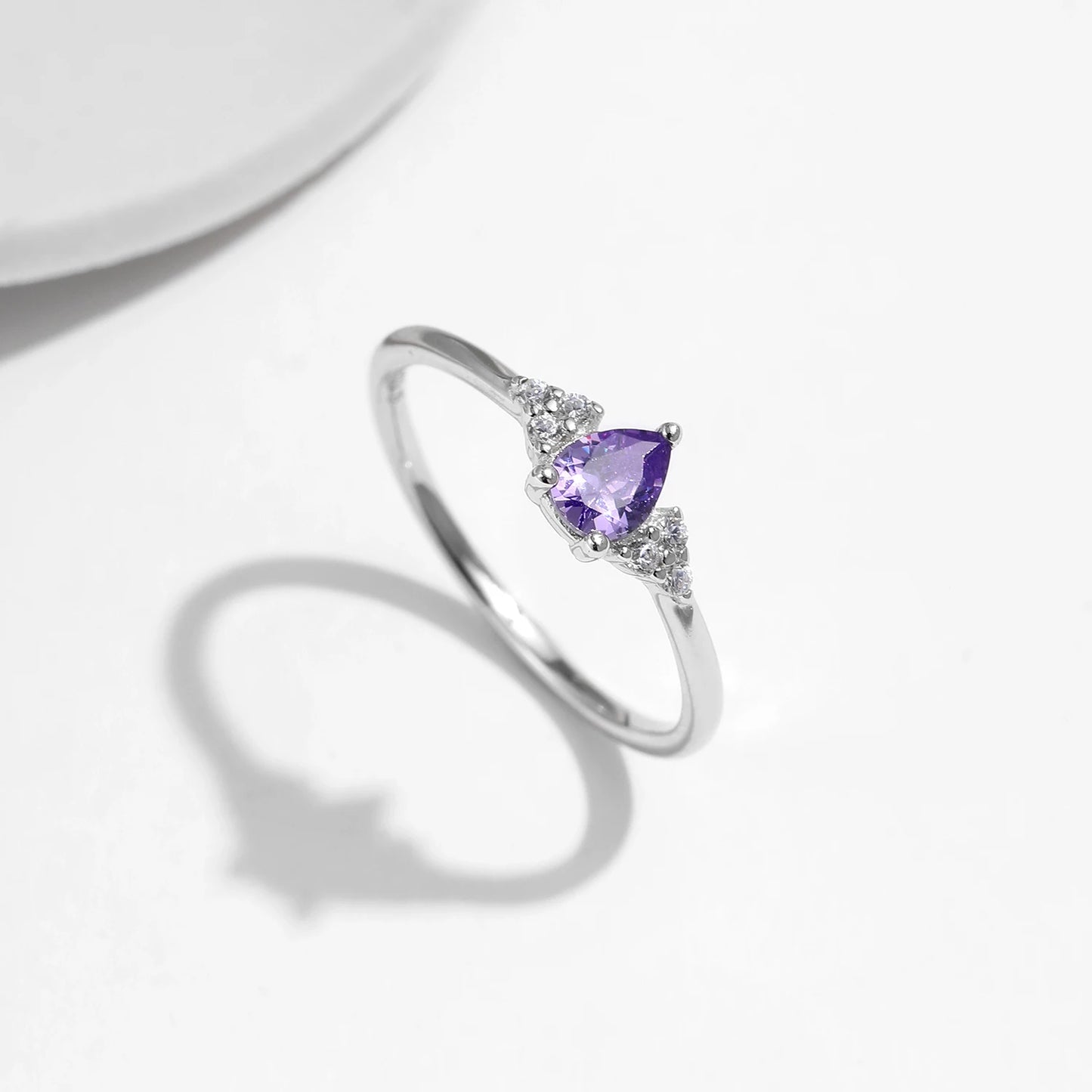 LUXE 925 Sterling Silver Water Drop Cocktail Ring Classic Prong Purple Cubic Zirconia Rings For Women Female Fine Jewelry