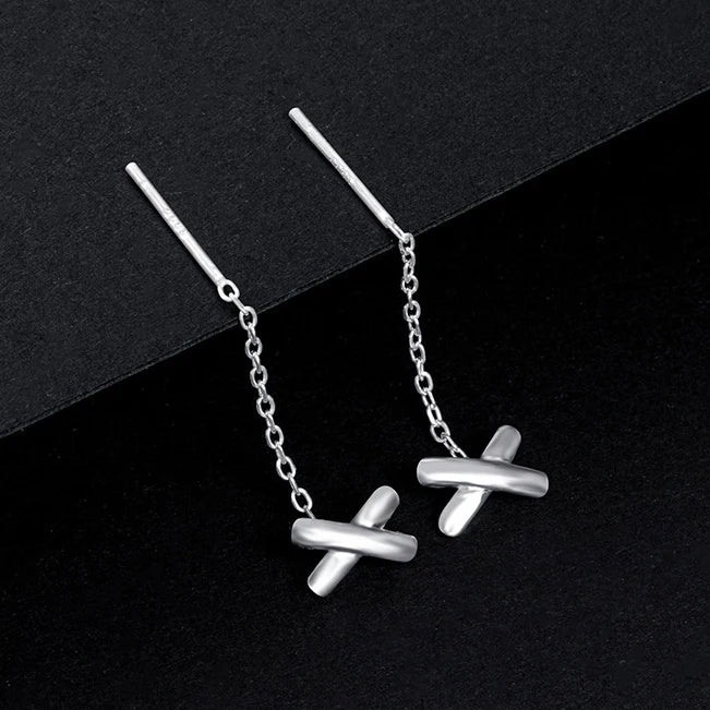 LUXE Real 925 Sterling Silver Moon Star Heart Square Clover Short Chain Tassel Stud Earrings For Women Classic Fine Jewelry