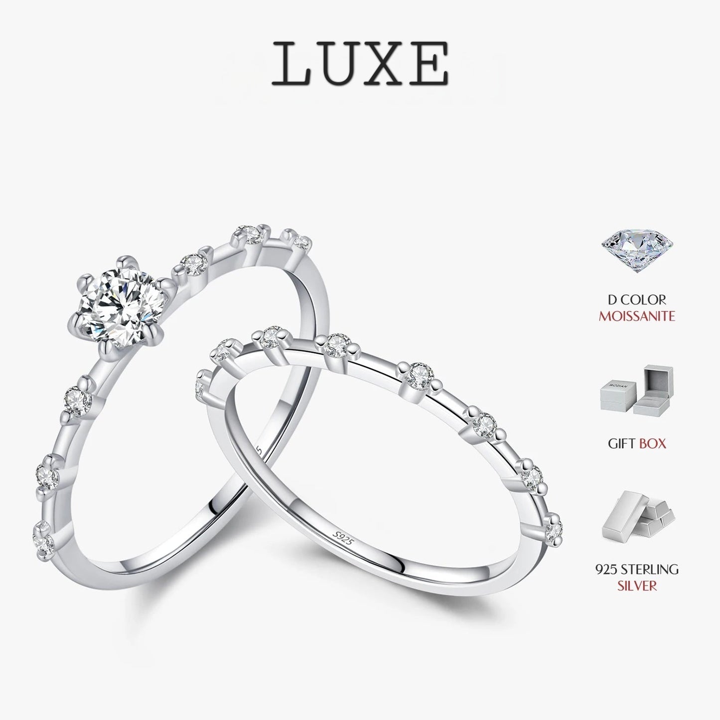 LUXE D Color Moissanite Wedding Band 925 Sterling Silver Eternity Rings Lab Diamond Stackable Exquisite Jewelry For Women Gift