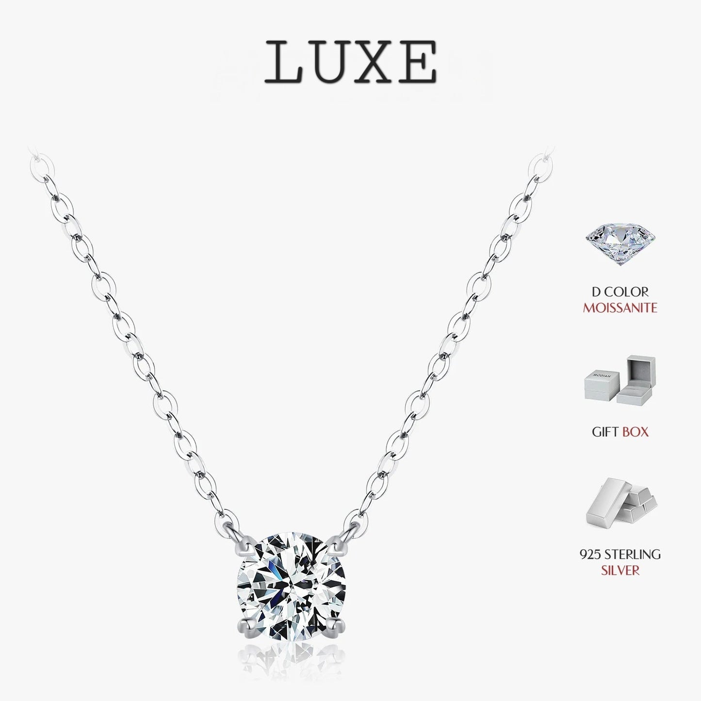 LUXE Moissanite Pendant Necklace D Color 0.8CT Lab Diamond For Women Wedding Engagement 925 Sterling Silver Fine Jewelry Gift