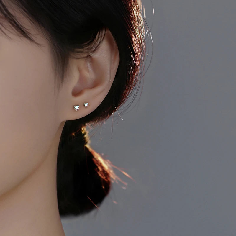 LUXE Real 925 Sterling Silver 3/4/5mm Fantastic Zircon Heart Stud Earrings for Women Cute Fine Jewelry Minimalist Accessories