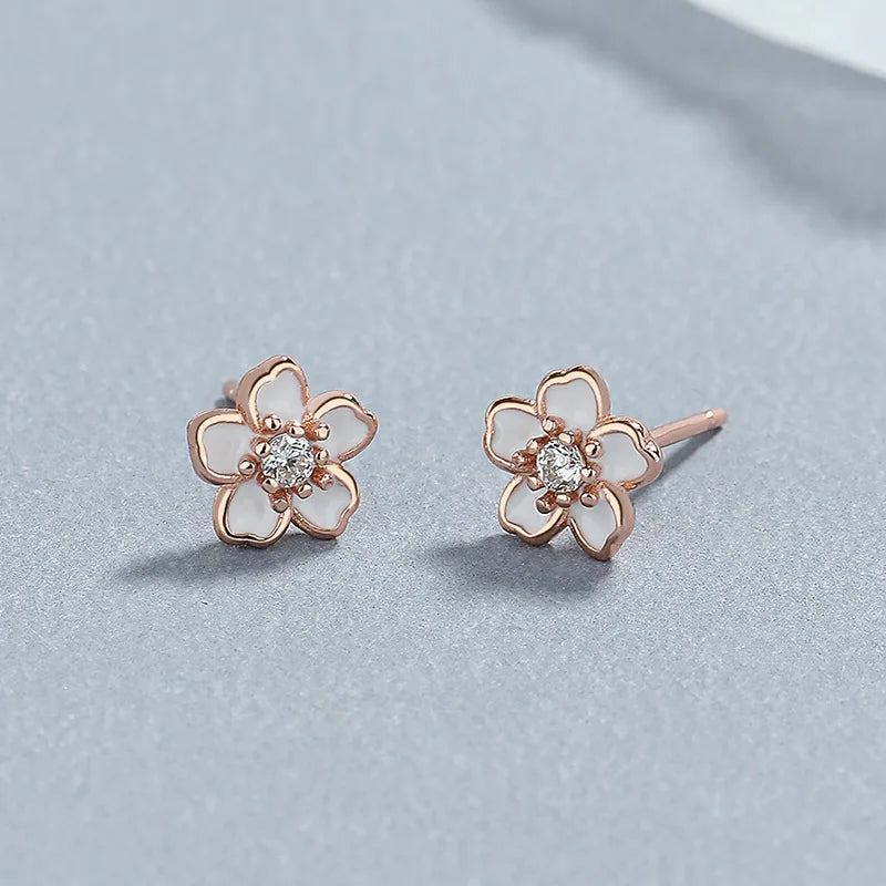 LUXE Real 925 Sterling Silver Enamel Zircon Flower Plant Stud Earrings For Women Cute Fine Jewelry Minimalist Accessories