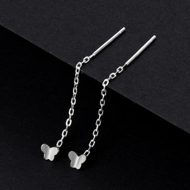 LUXE Real 925 Sterling Silver Moon Star Heart Square Clover Short Chain Tassel Stud Earrings For Women Classic Fine Jewelry