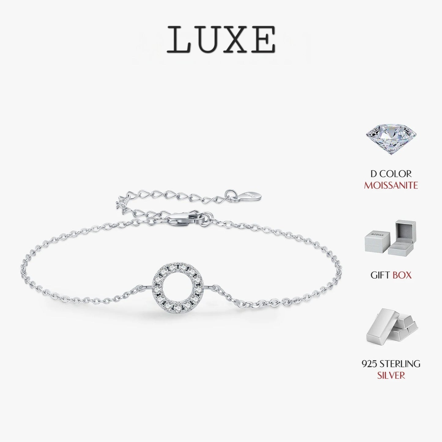 LUXE D Color Moissanite Bracelet 925 Sterling Silver Fashion Hallow Out Round Link Chain Bracelet For Women Fine Jewelry Gifts