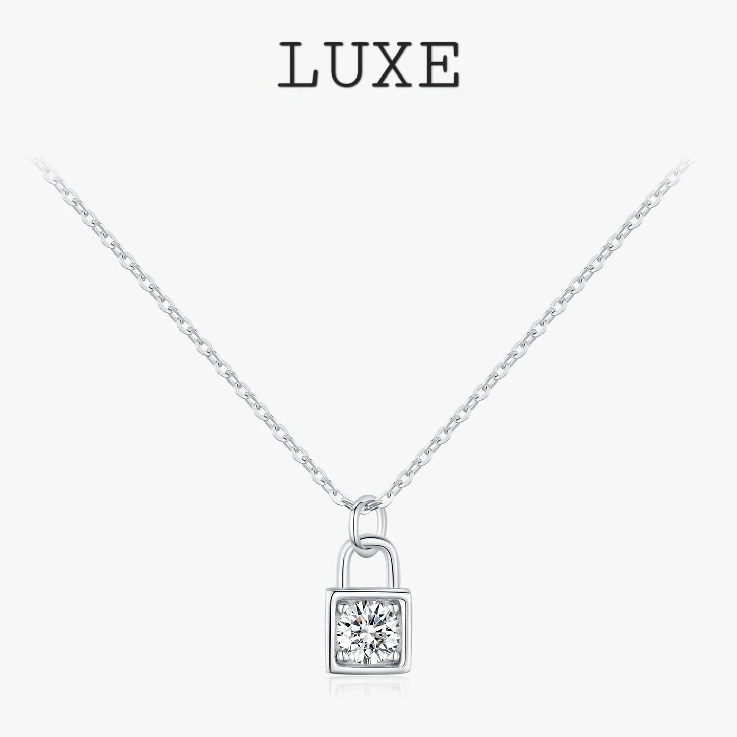 LUXE 0.5 Carat D Color Moissanite Lock Pendant Necklace For Women 925 Sterling Silver Party Stackable Fine Jewelry With Boxes