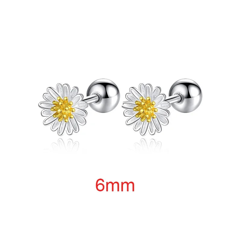 LUXE Real 925 Sterling Silver 6/8mm Flower Stud Earrings for Women Classic Fine Jewelry Piercing Screw Ball Accessories
