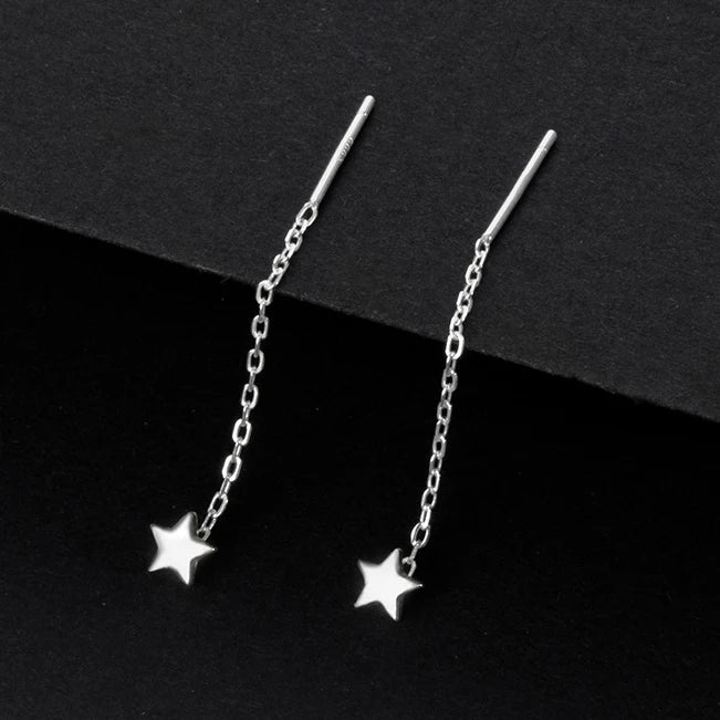 LUXE Real 925 Sterling Silver Moon Star Heart Square Clover Short Chain Tassel Stud Earrings For Women Classic Fine Jewelry