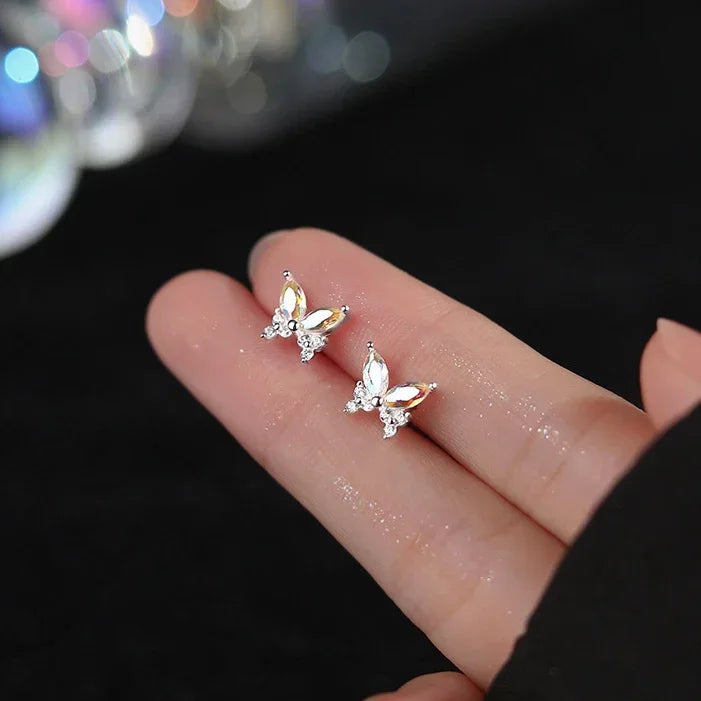 LUXE Real 925 Sterling Silver Zircon Butterfly Stud Earrings For Fashion Women Classic Fine Jewelry Minimalist Insect Bijoux