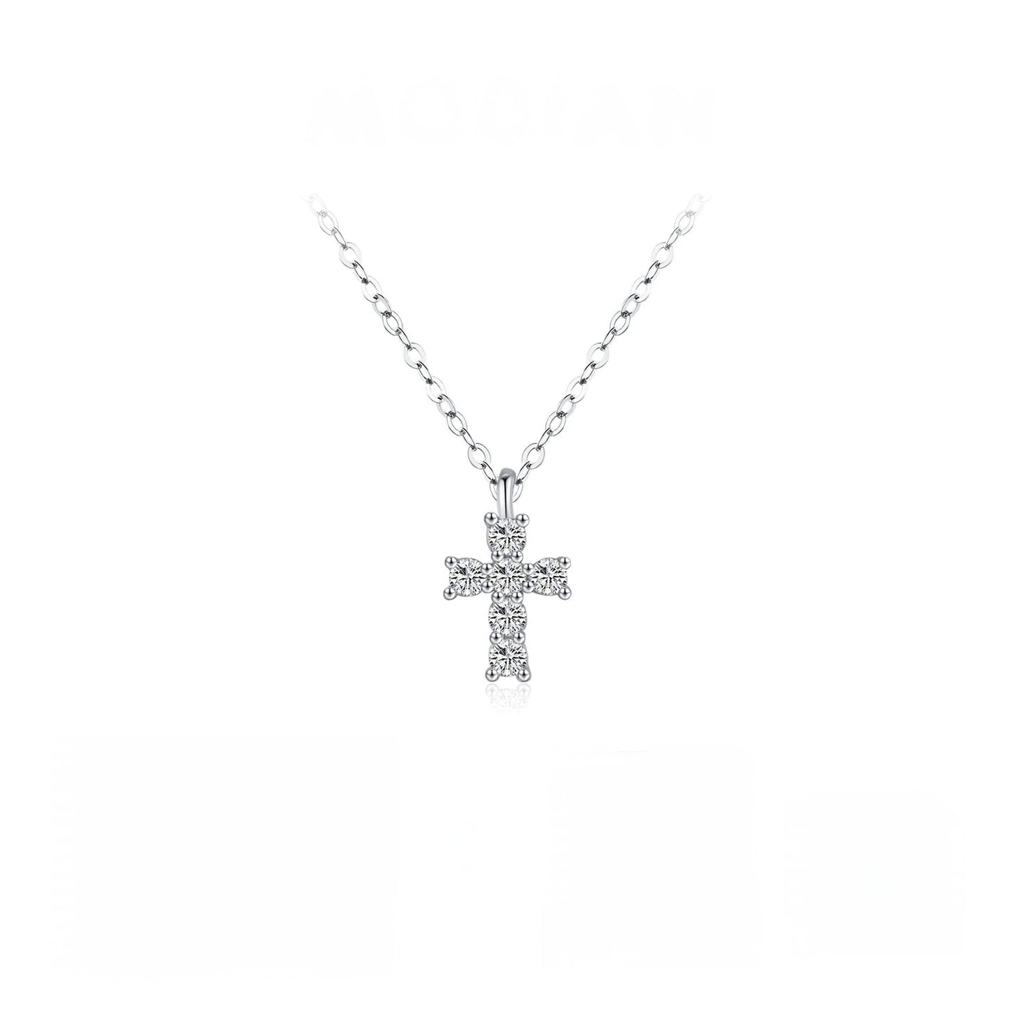 LUXE D Color Moissanite 925 Sterling Silver Cross Pendant Necklaces Sparkling Lab Diamond Link Chain Jewelry For Women Gifts