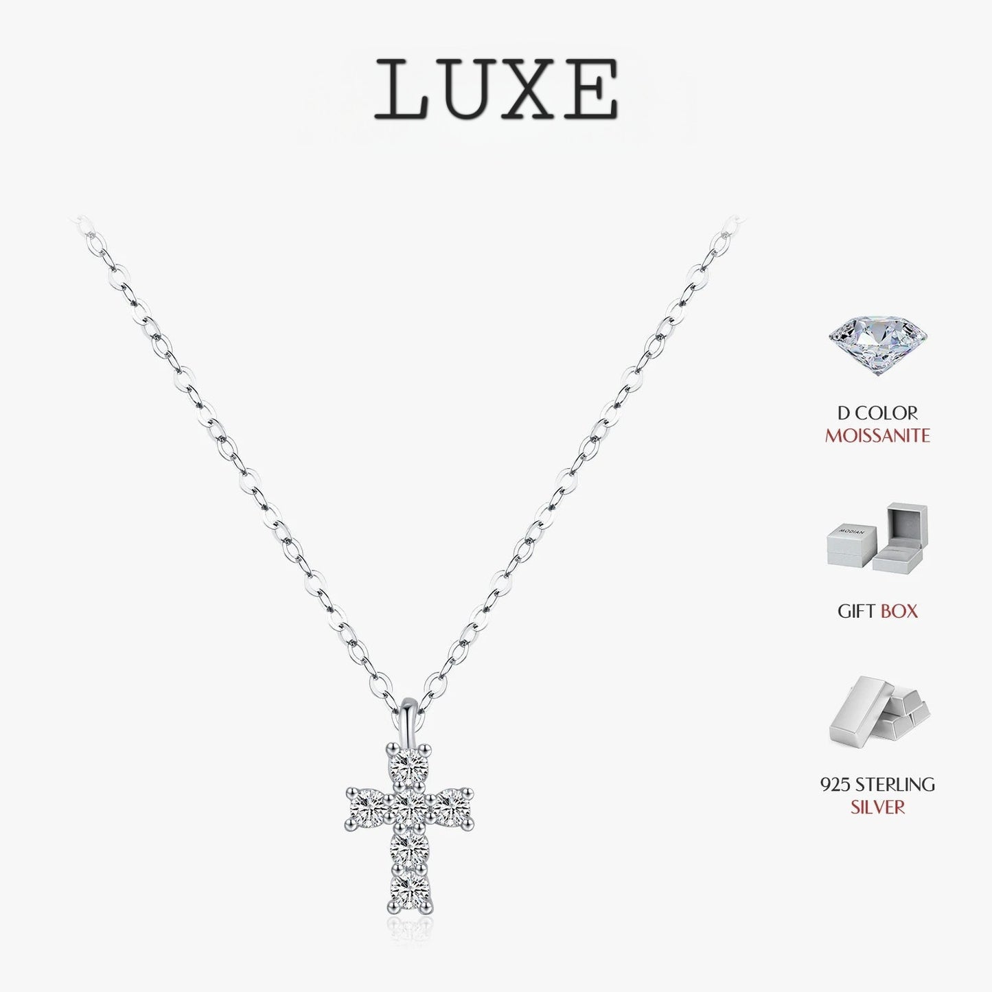 LUXE D Color Moissanite 925 Sterling Silver Cross Pendant Necklaces Sparkling Lab Diamond Link Chain Jewelry For Women Gifts