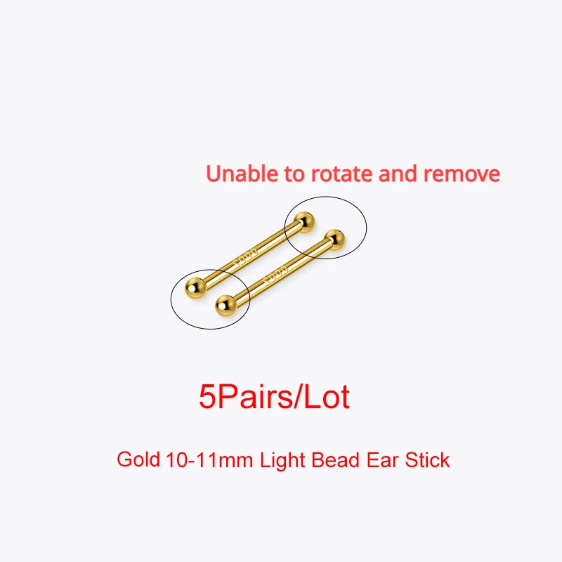 LUXE 5Pairs/Lot Real 925 Sterling Silver Single Zircon Ear Hole Bead Stud Earrings For Women Classic Minimalist Fine Jewelry