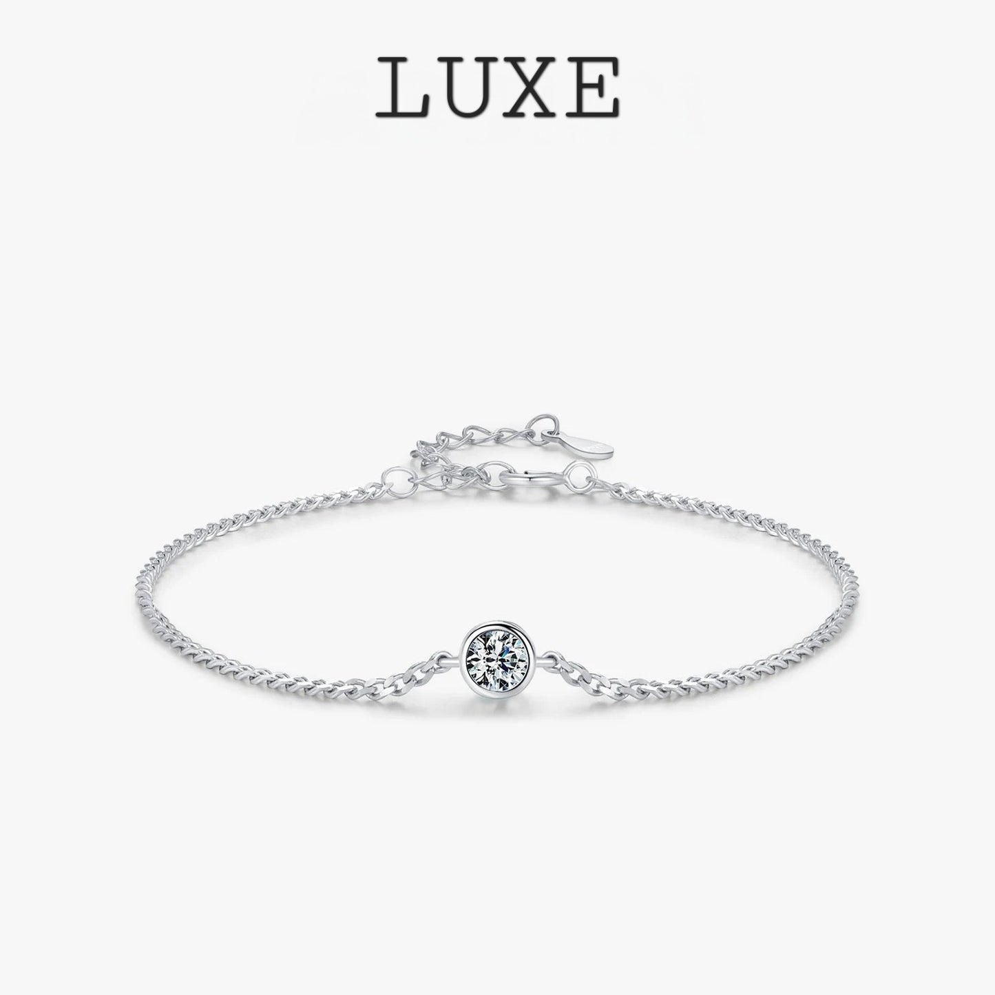 LUXE 0.25CT Moissanite Bezel Setting Bracelet For Women Diamond 925 Sterling Silver Elegant Chain Bracelet Wedding Jewelry