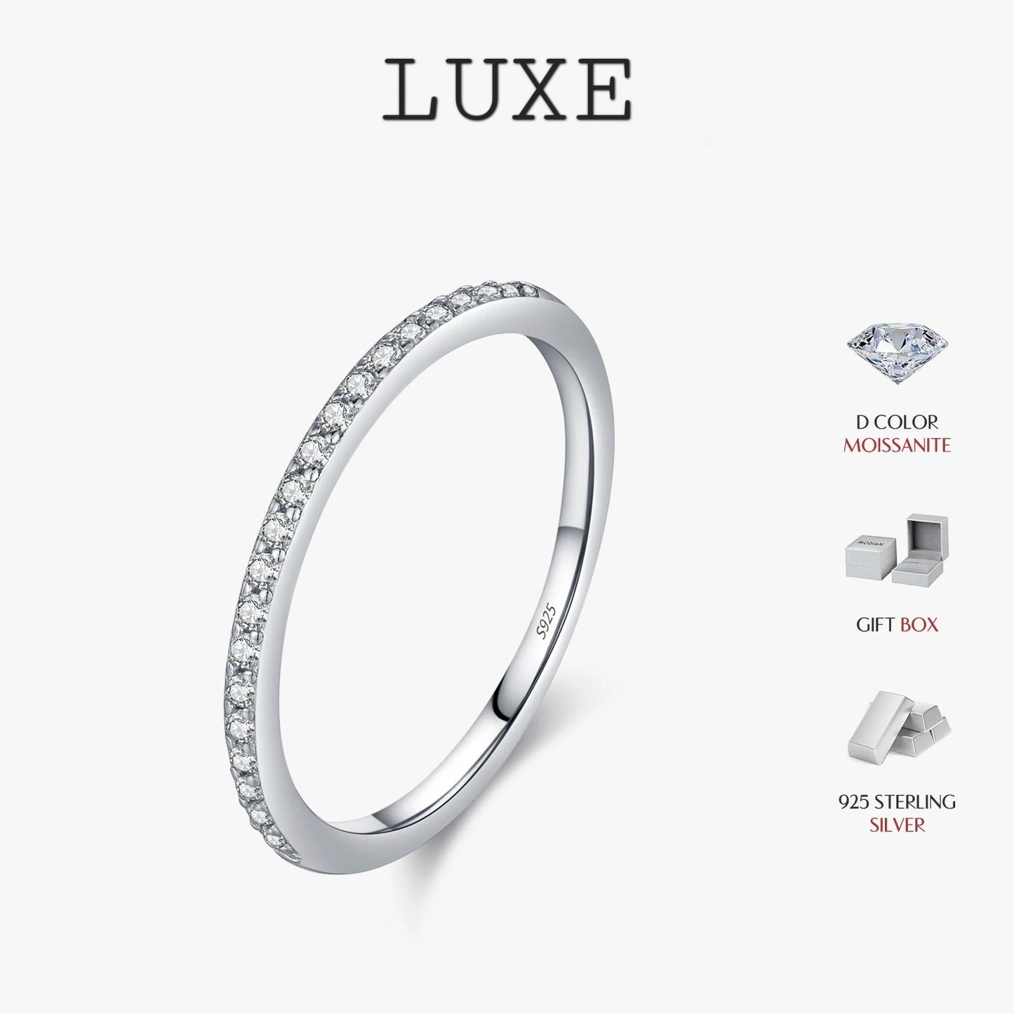 LUXE Simple Eternity Moissanite Ring 925 Sterling Silver Sparkling Simple Thin Wedding Band Rings For Women Fine Jewelry
