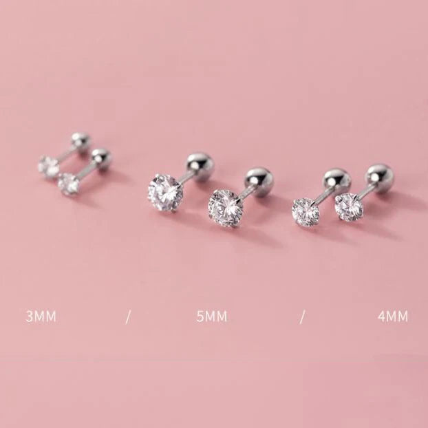 LUXE Real 925 Sterling Silver Zircon CZ Round Screw Bead Screw Stud Earrings For Women Classic Fine Jewelry Accessories