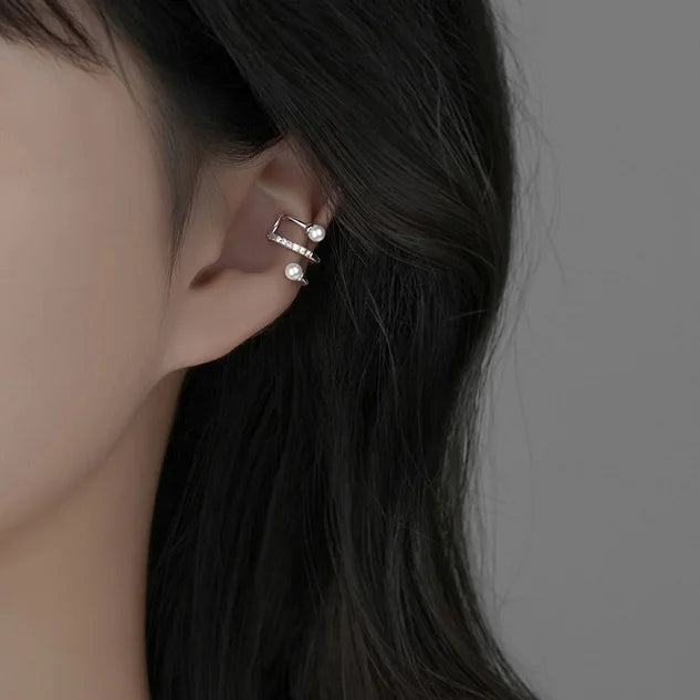 LUXE 1 Piece Real 925 Sterling Silver Zircon Pearl Spiral Clip Earrings For Women Classic Fine Jewelry Geometric Accessories