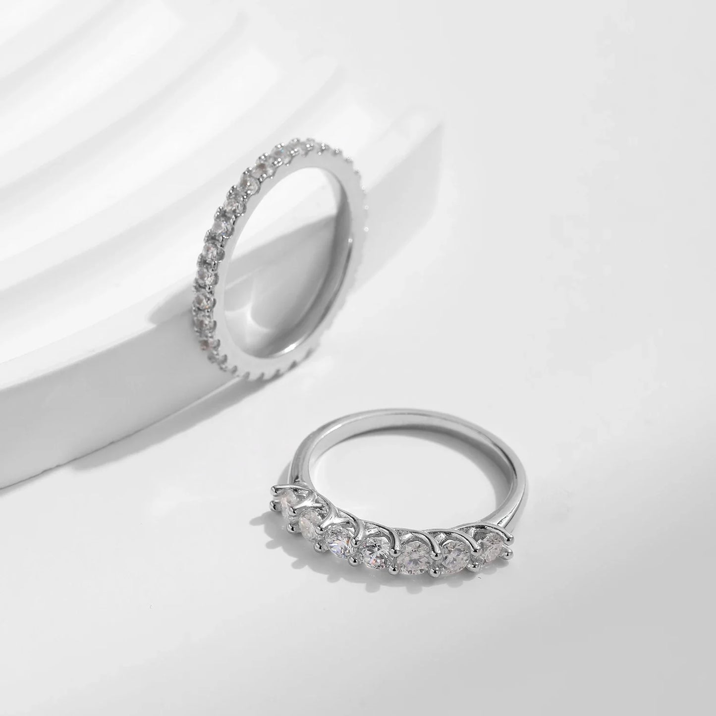 LUXE Moissanite Wedding Band 925 Sterling Silver Ring Platinum Plated Lab Diamond Stackable Crown Jewelry For Women Gifts