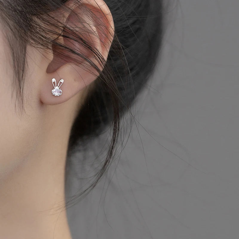 LUXE Real 925 Sterling Silver Zircon CZ Rabbit Stud Earrings For Women Party Trendy Fine Jewelry Minimalist Accessories
