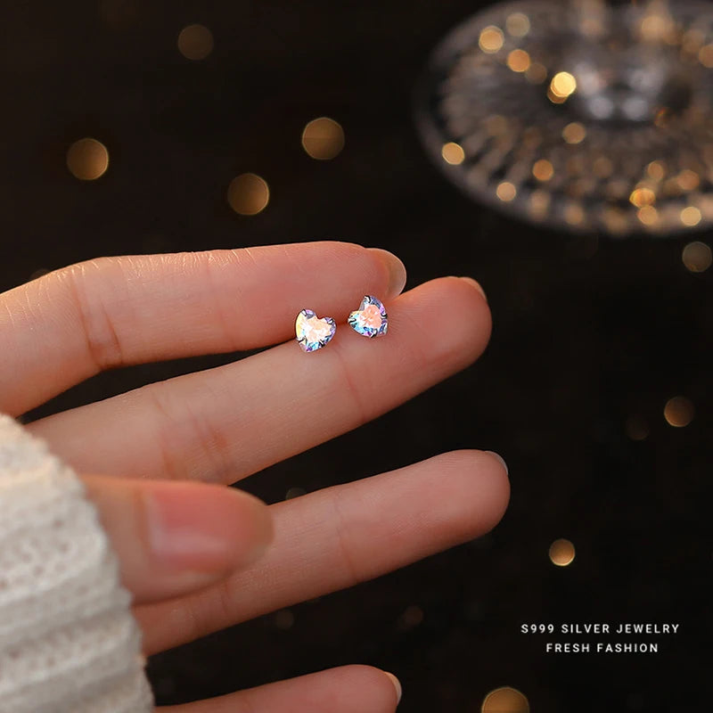 LUXE Real 925 Sterling Silver 3/4/5mm Fantastic Zircon Heart Stud Earrings for Women Cute Fine Jewelry Minimalist Accessories