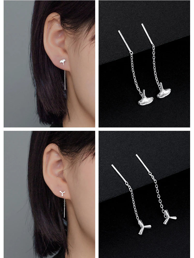 LUXE Real 925 Sterling Silver Moon Star Heart Square Clover Short Chain Tassel Stud Earrings For Women Classic Fine Jewelry