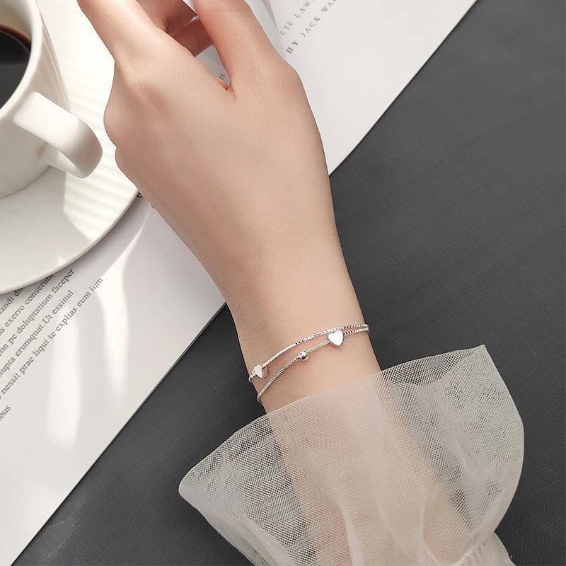 LUXE New 925 Sterling Silver Little Balls Love Hearts Charm Bracelet for Women Adjustable Link Chain Fine Jewelry Lover Gift
