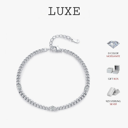 LUXE White Gold Plated D Color Round Moissanite Twisted Bracelet 925 Sterling Silver VVS1 Dainty Adjustable Jewelry Gifts