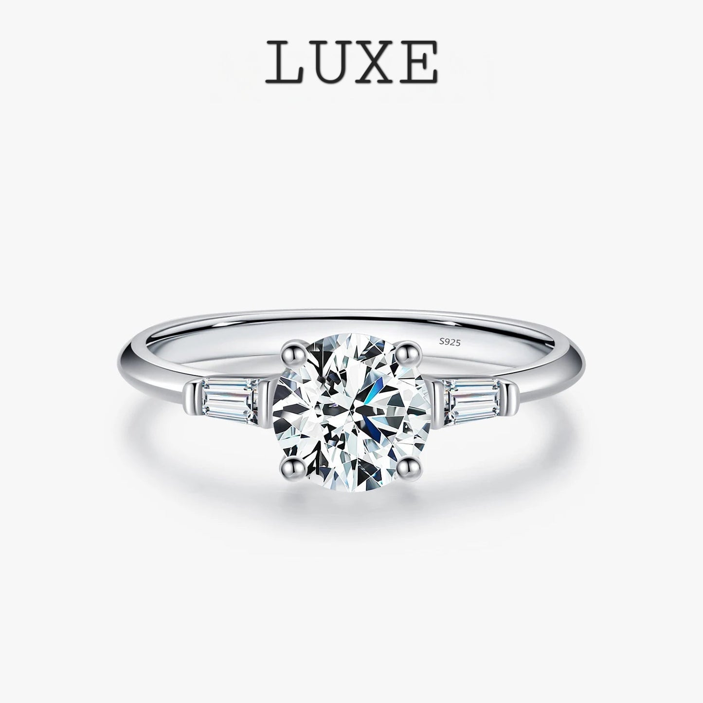 LUXE 1.0CT Round Moissanite Ring D Color Lab Diamond Classic 925 Sterling Silver Wedding Engagement Band Jewelry For Women