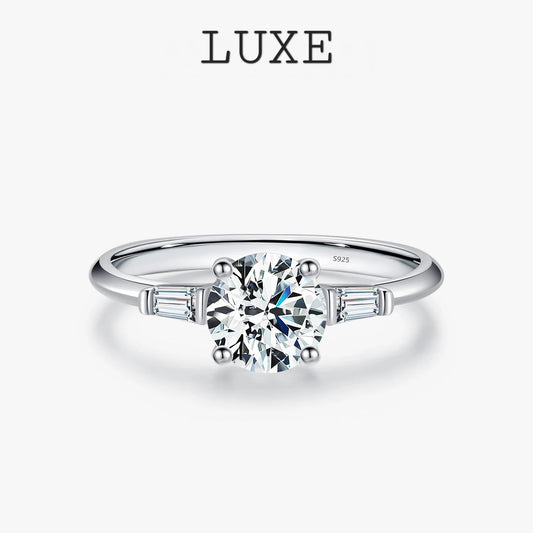 LUXE 1.0CT Round Moissanite Ring D Color Lab Diamond Classic 925 Sterling Silver Wedding Engagement Band Jewelry For Women