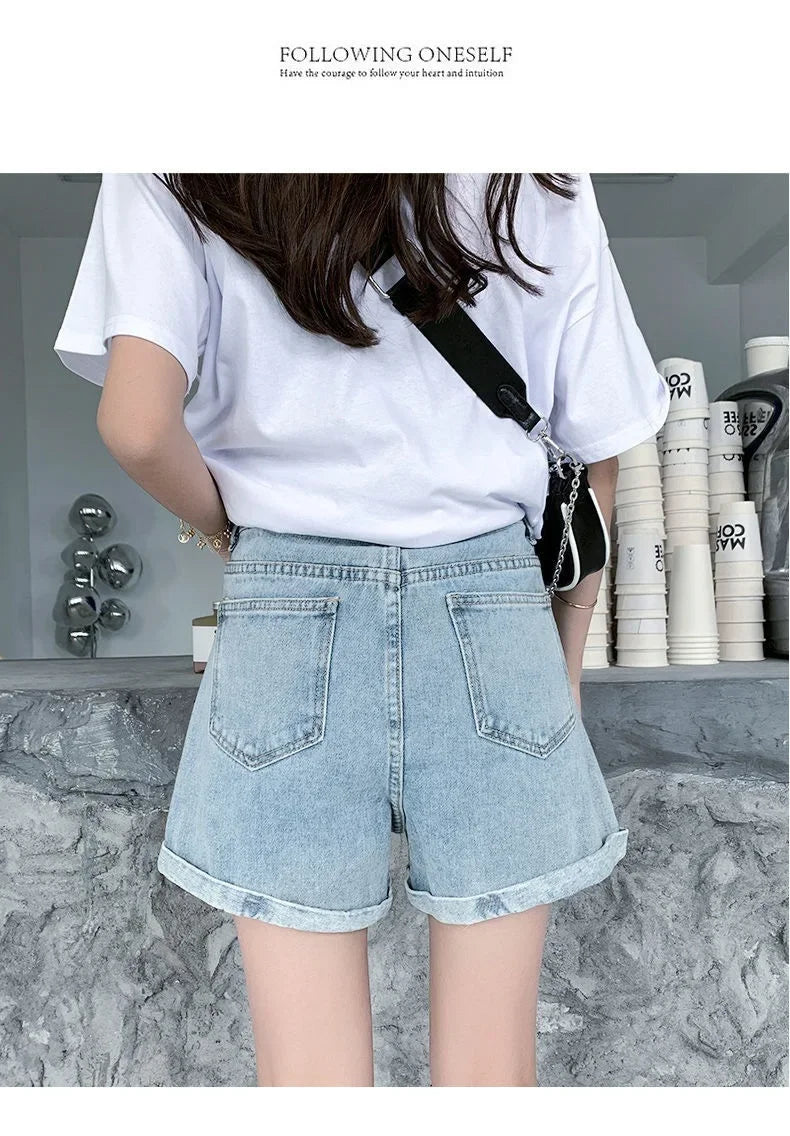 Luxe Collection Ultra-High-Waisted Slimming Denim Shorts For Women 2025 New Light Colour Loose Fit A- Line Curved Edge Casual Trendy Pants