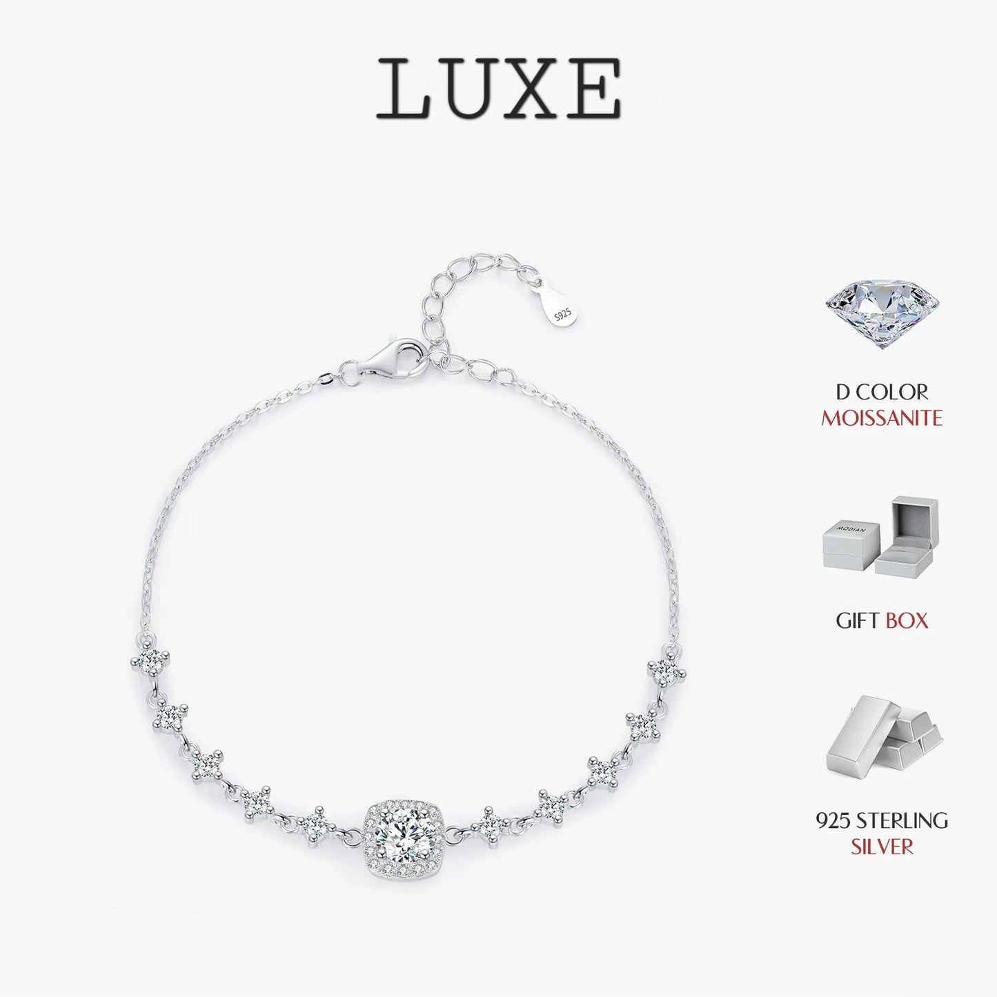LUXE 0.8CT D Color Moissanite Luxury Bracelet 925 Sterling Silver Halo Bracelet For Women Bridal Wedding Statement Jewelry