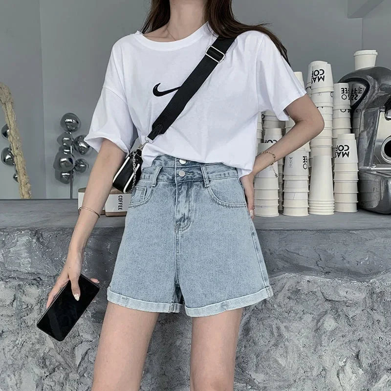Luxe Collection Ultra-High-Waisted Slimming Denim Shorts For Women 2025 New Light Colour Loose Fit A- Line Curved Edge Casual Trendy Pants