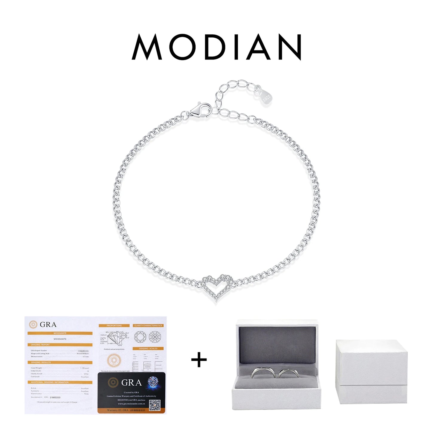 LUXE D Color Pave Setting Moissanite Bracelets 925 Sterling Silver Romantic Heart Gourmette Bracelet For Women Jewelry Gifts