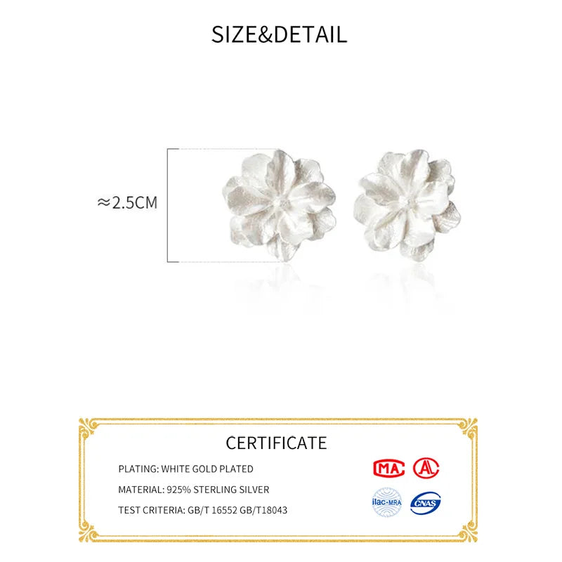 LUXE Real 925 Sterling Silver White Flower Stud Earrings For Fashion Women Cute Fine Jewelry Minimalist Bijoux