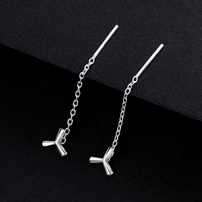 LUXE Real 925 Sterling Silver Moon Star Heart Square Clover Short Chain Tassel Stud Earrings For Women Classic Fine Jewelry