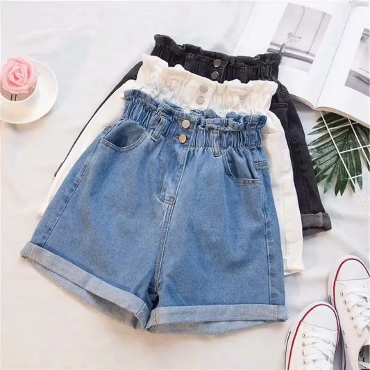 Luxe Collection Loose A-Line Denim Shorts for Women plus Size High Waist Korean Style Slimming Wide Leg Trendy Hot Pants for Thick Thighs