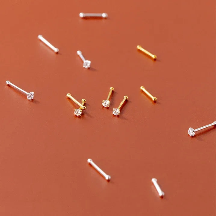 LUXE 5Pairs/Lot Real 925 Sterling Silver Single Zircon Ear Hole Bead Stud Earrings For Women Classic Minimalist Fine Jewelry