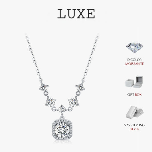 LUXE 1CT D Color Moissanite Necklace 925 Sterling Silver Luxury Halo Charm Pendant Necklace For Women Bridal Wedding Jewelry