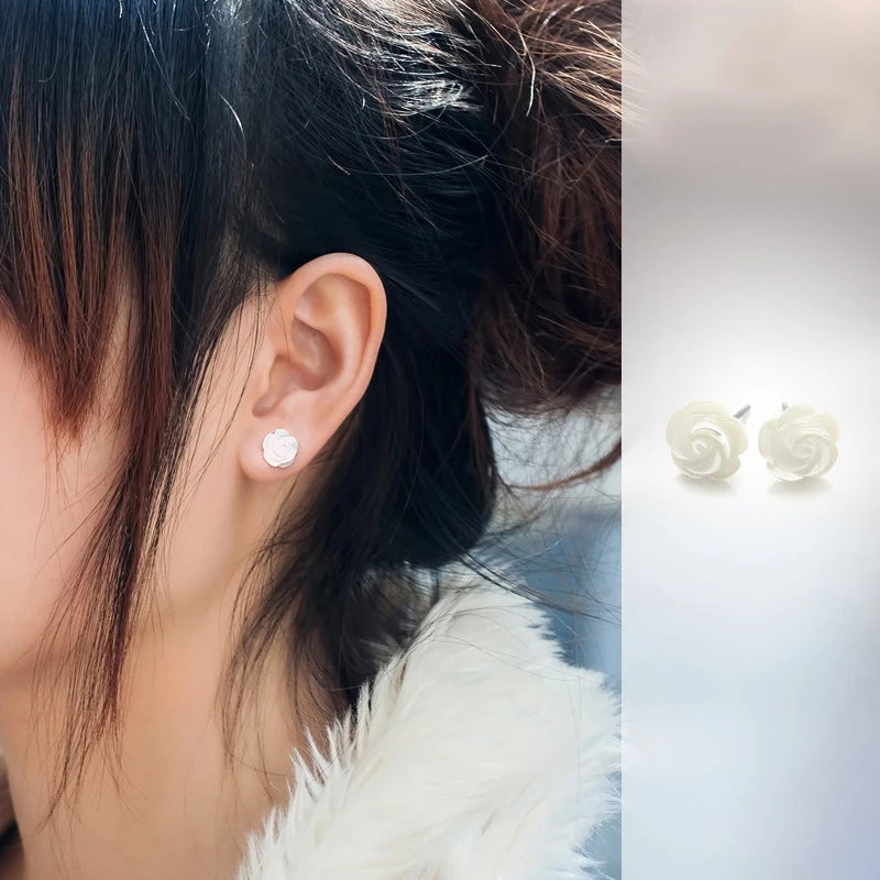 LUXE Real 925 Sterling Silver Shell Flower Stud Earrings For Fashion Women Classic Plant Fine Jewelry Minimalist Accessories