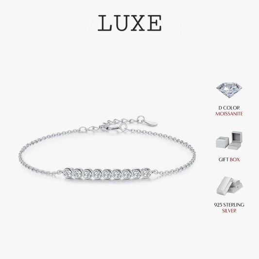 LUXE D Color Moissanite 925 Sterling Silver Simple Bracelet Round Lab Diamond Chain Link Jewelry For Women Luxury Wedding Gift